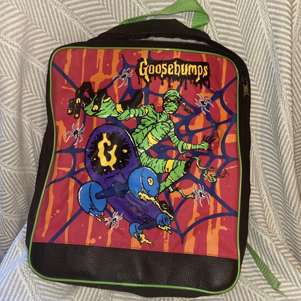 Vintage Goosebumps Book Bag Backpack Mummy‎ On Skateboard RARE A3